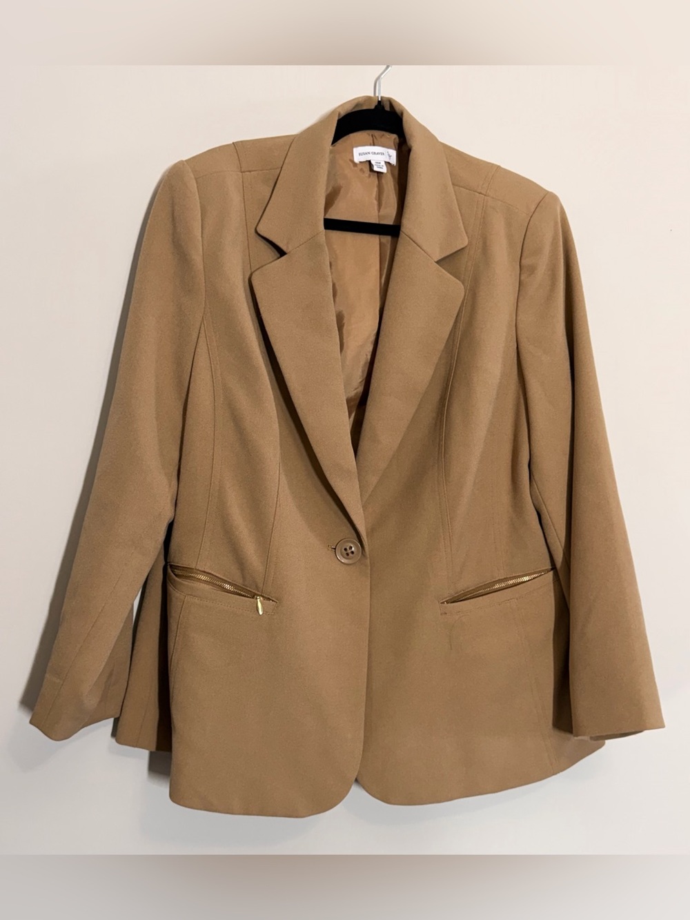 Susan Graver Camel Tan Zip Pocket Blazer Jacket Women’s Size 18W